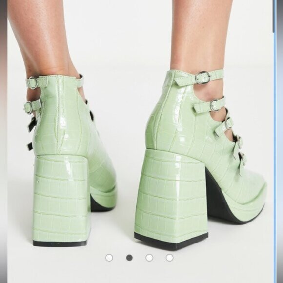 Daisy Street heeled shoes with strap detailing in sage green vinyl - Picture 2 of 13